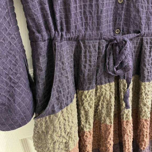 Free People Purple Stripe Checkered Midi Dress XS Boho - Picture 3 of 5